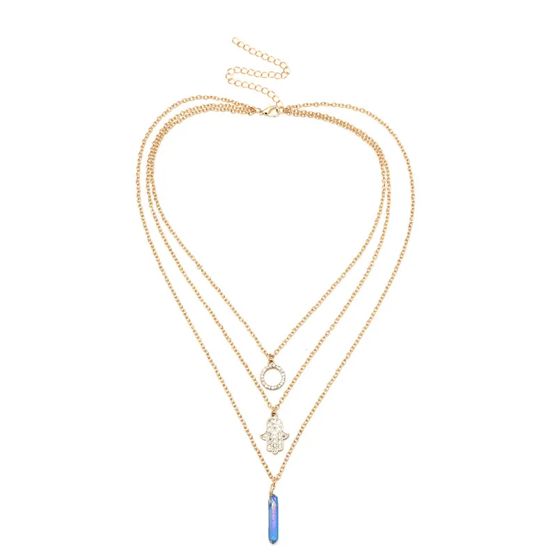 collares largos de moda 2018 collar oral fashion personality Suit Adornment geometry Fatima's hand Multi-storey Necklace | Украшения и