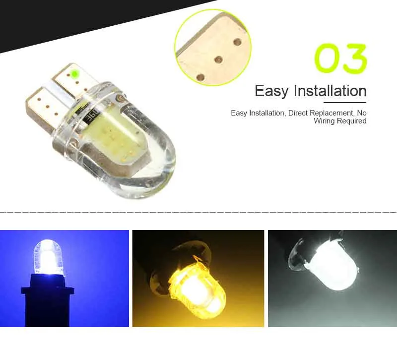 2 шт T 10 194 168 W5W COB 8 SMD 1 Вт 80 люмен кремнезема супер яркий светодиодный светильник с поворотом на сторону лампы 12 В постоянного тока