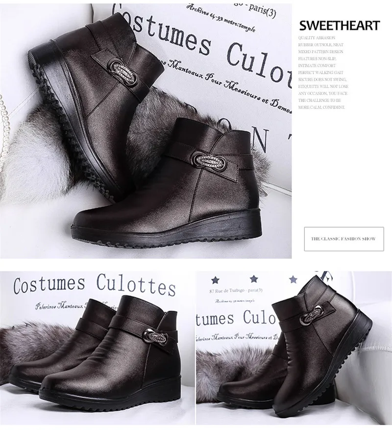 CEYANEAO2019Fashion Winter Shoes women's genuine leather ankle Wedges boots Casual Comfortable Warm Woman Snow BootsE1613