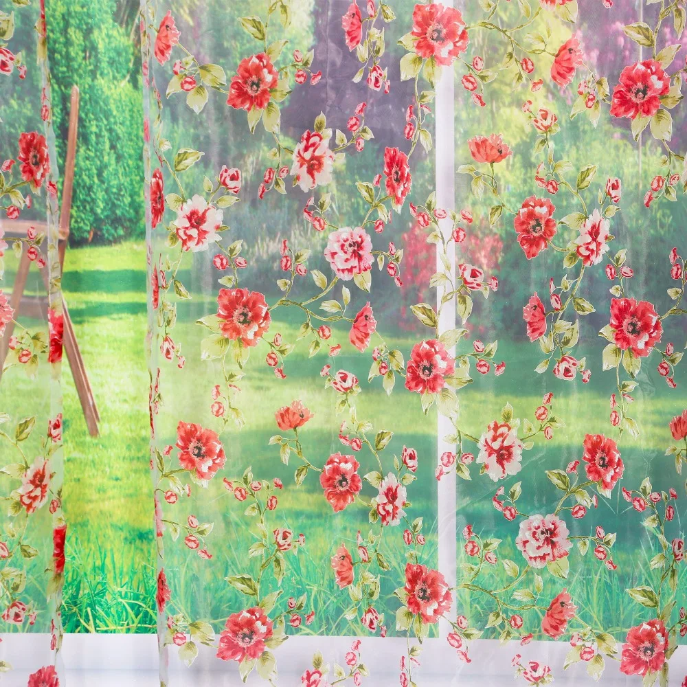 ISINOTEX оконные занавески красные прозрачные Занавески с цветочным рисунком для