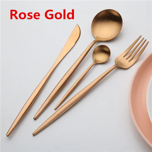 Rose Gold 16 шт./компл. набор посуды 304 нержавеющая сталь черные золотые столовые приборы набор ножей вилка чайная ложка посуда столовые приборы Прямая - Цвет: Rose Gold