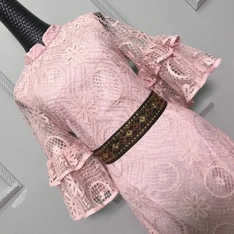 2017 романтичный розовый кружевной рукав фонарик длинное платье для элегантных