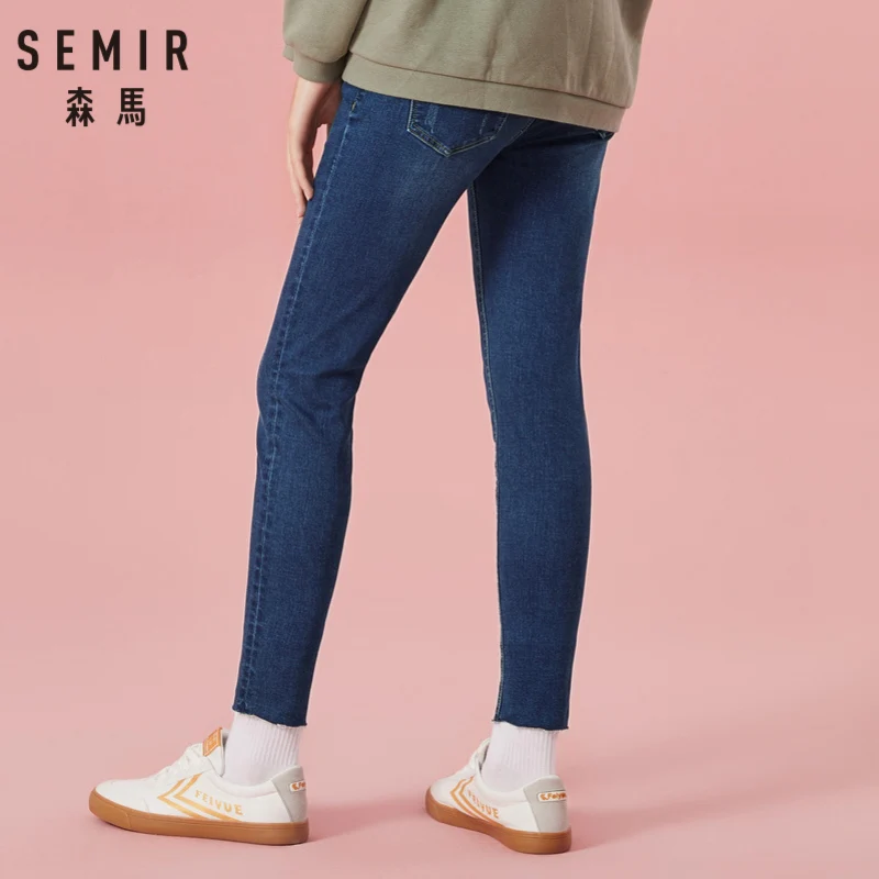 SEMIR женские укороченные обтягивающие джинсы с необработанным краем в ретро-стиле