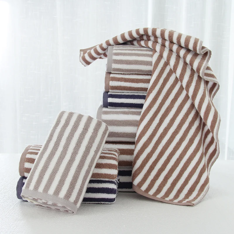 New arrival 3pcs/set Wipe hand Wash face Take bath Towel 100% cotton eco-friendly Simple stripe beach set Series | Дом и сад