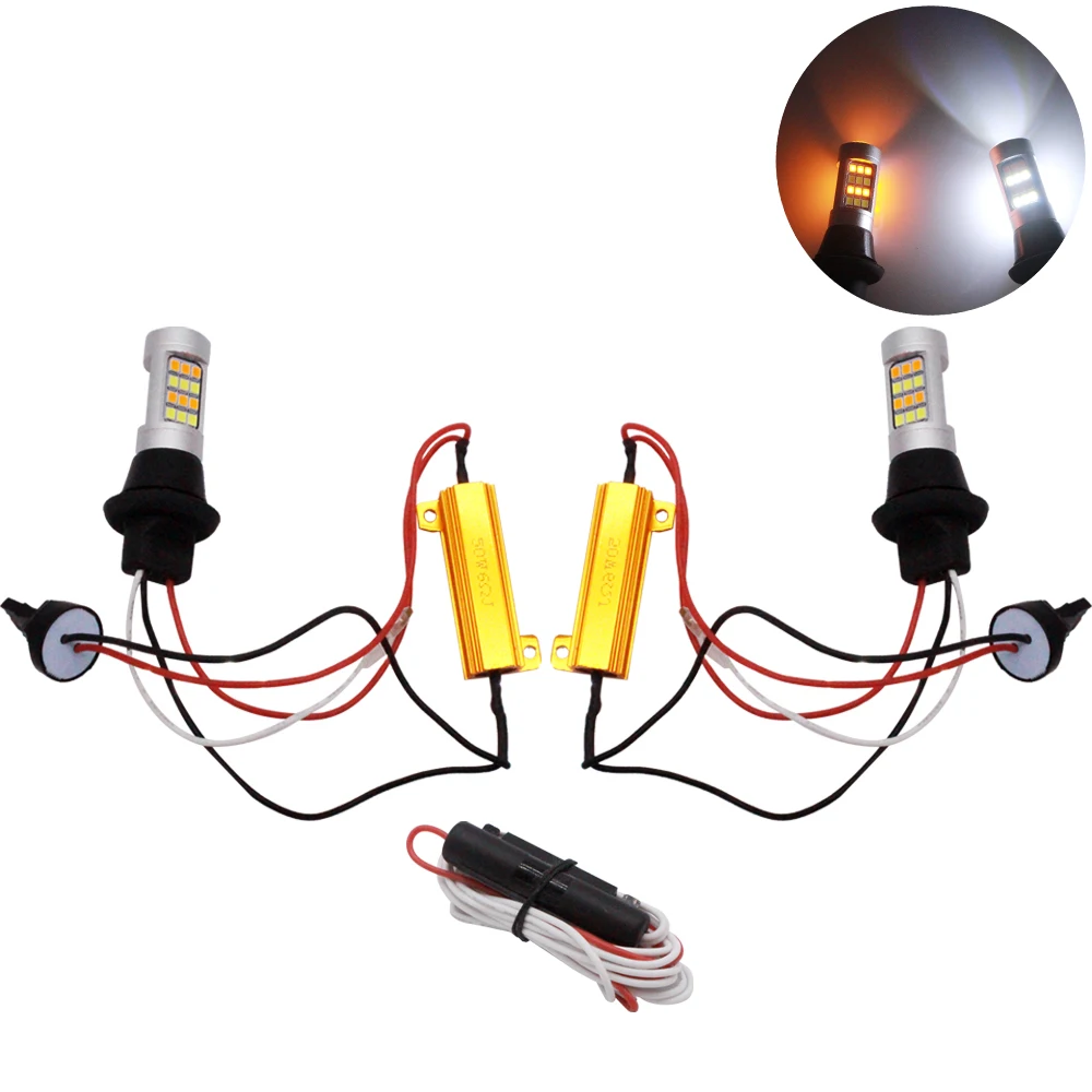 YIJINSHENG T20 Led 42 SMD высокая мощность дневной ходовой светильник+ сигнал поворота DRL двойной режим 1156 T20 T25 7440 SMD WY21W ходовые лампы