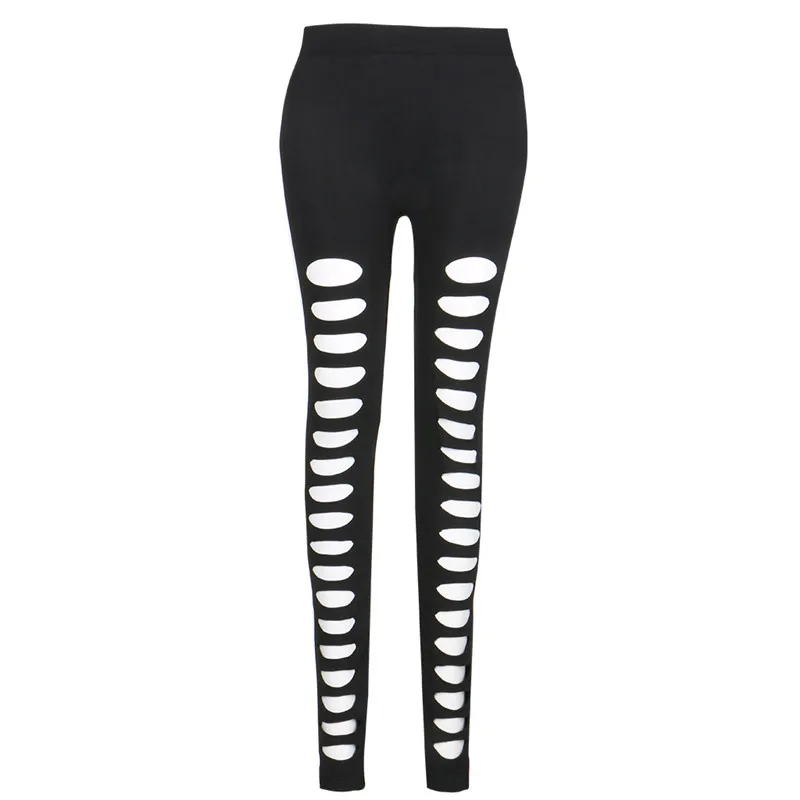 

New Fashion Women Irregular Hole Hollow Leggings Low Waist Black Summer Spring