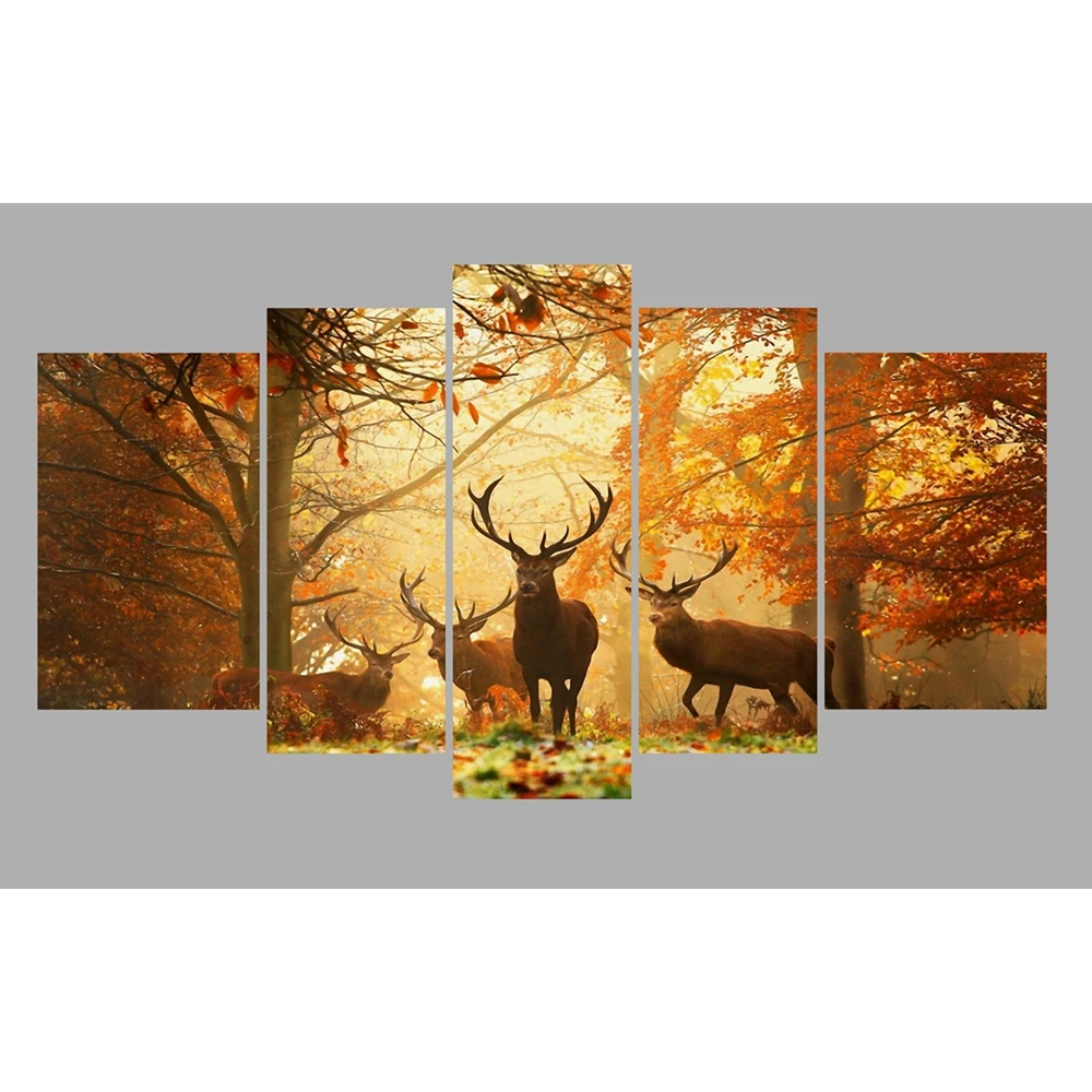 Олень в осенний лес Картина Холст принт животное плакат Гостиная Wall Art для