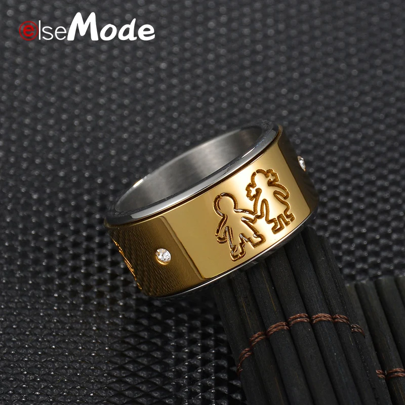 ELSEMODE титановая сталь семья сын девушка вращающаяся блесна полые свадебное фианитовое обручальные кольца для мужчин женщин Девушка ювелирные изделия