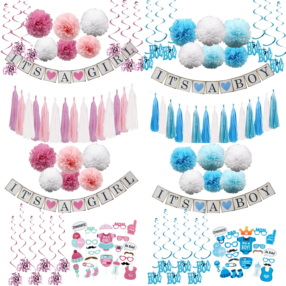 

1Set Paper Crafts Baby Shower Banner Gender Reveal Garlands Bunting Tassel IT'S A Boy /Girl For Kids Birthday Party Decoration