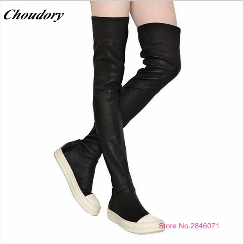 2017 Мода Женщины Над Коленом Сапоги Бедро Высокие Платформы плоские Длинные