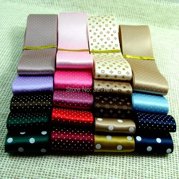 3.8cm Dot Print Champagne Silk Ribbon For Gift Package 50meters Polyester Satin Handmade Diy Material | Дом и сад