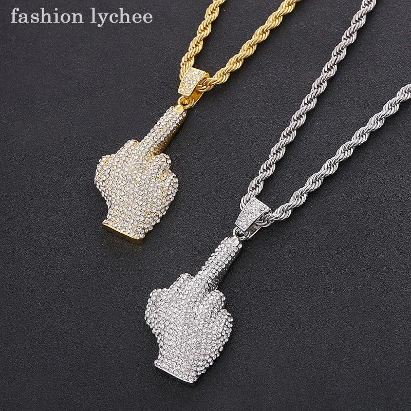 Модное креативное ожерелье lychee с кулоном среднего пальца в стиле хип хоп