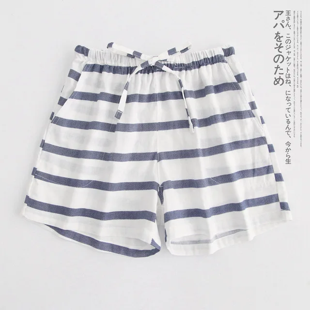 Blue striped Шорты для сна с несколькими принтами, хлопковые, льняные, женские шорты, на завязках, эластичная талия, цветочный рисунок, полосатая Пижама, штаны, пижамы, B88895 - Цвет: Blue striped