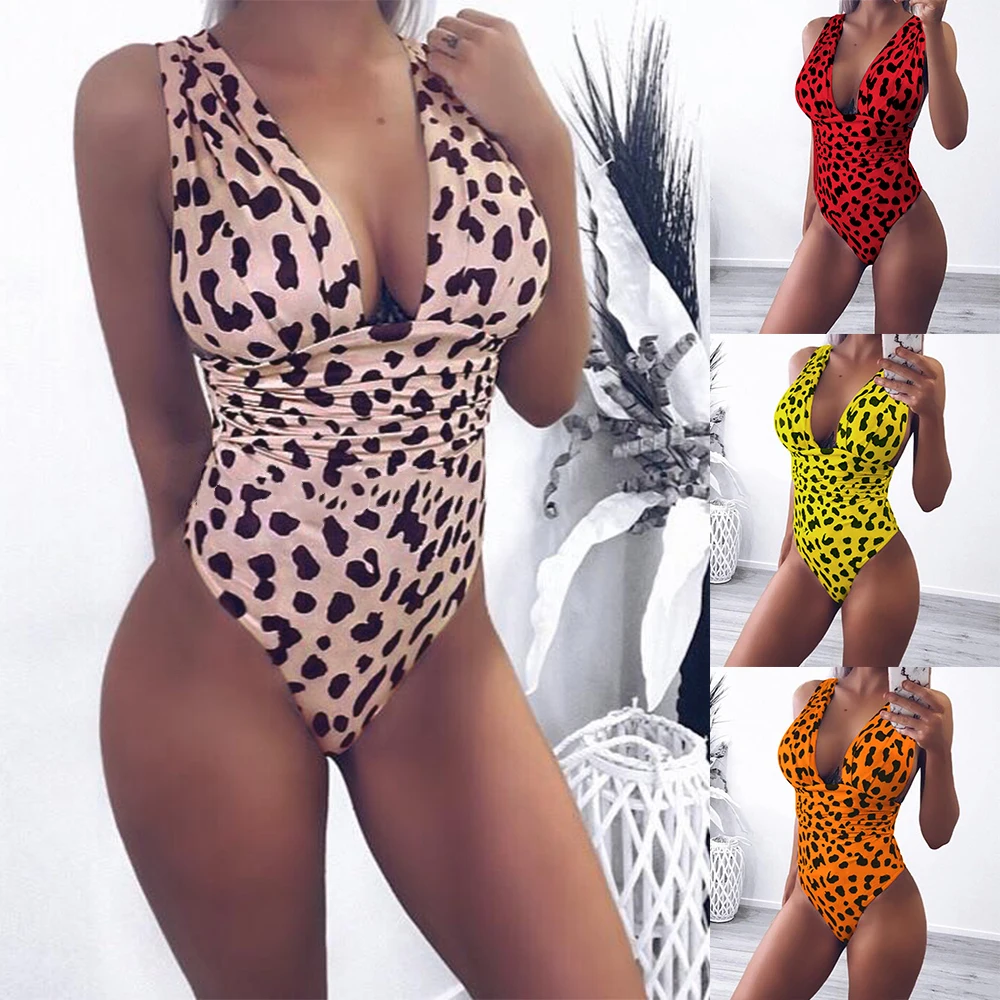 Женский цельный купальник Горячий леопардовый бикини розовый желтый оранжевый