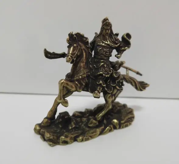 Китайская маленькая статуя из чистой латуни для верховой езды guan gong