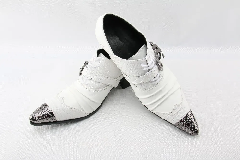 Mens pointed toe dress shoes black white color crocodile skin men leather iron formal wedding spiked loafers | Обувь