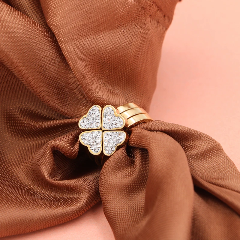 Amgj золото Цвет Клевер Комбинации Кольца Титан Сталь Пару Кольцо для Для женщин