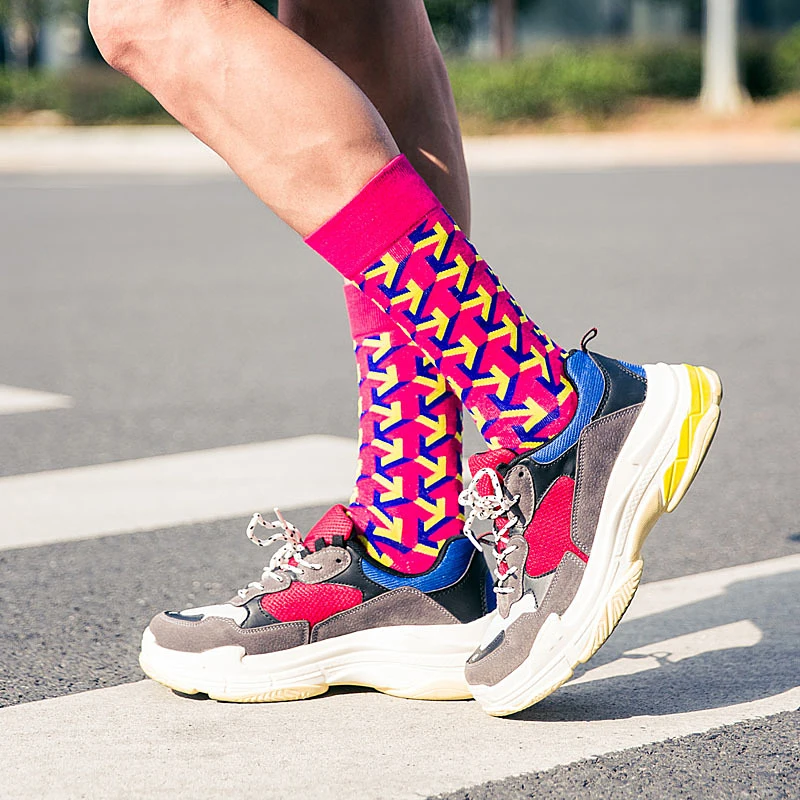 

Brand Quality Men Happy Socks Cartoon Geometry Patterned Funny Art Socks Men Combed Cotton Socks Skateboard Harajuku Male Meias