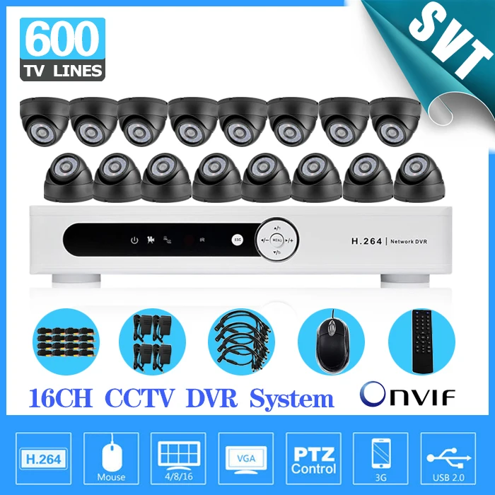 Охранных 600TVL 16 шт. indoor купольная камера видеонаблюдения Kit канала DVR H.264 ИК