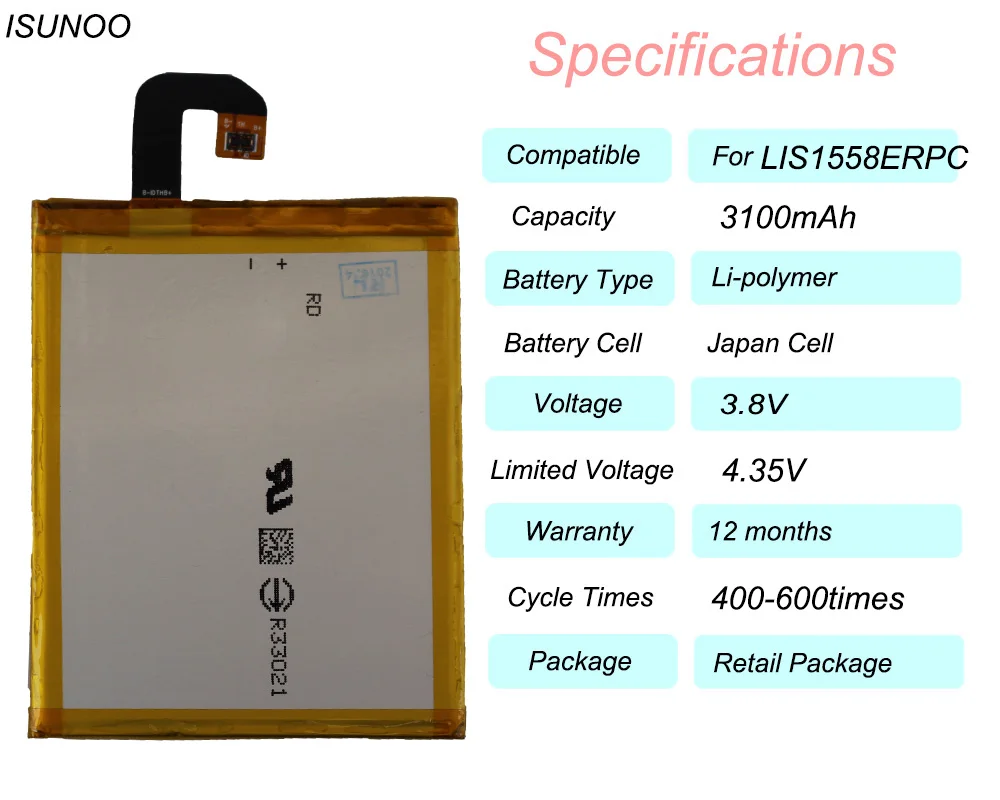 ISUNOOO сменный аккумулятор LIS1558ERPC Аккумулятор для sony Z3 L55T L55U D6653 D6633 D6643 | Мобильные