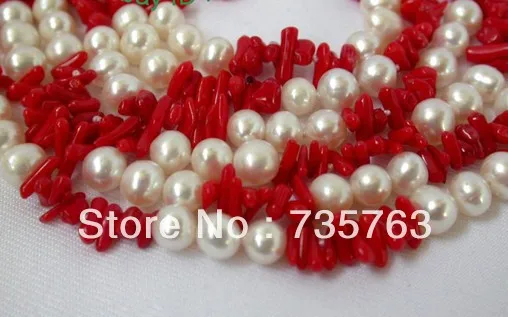 xiuli 00713 classic long 60&quot 7mm round white freshwater pearls red coral necklace | Украшения и аксессуары