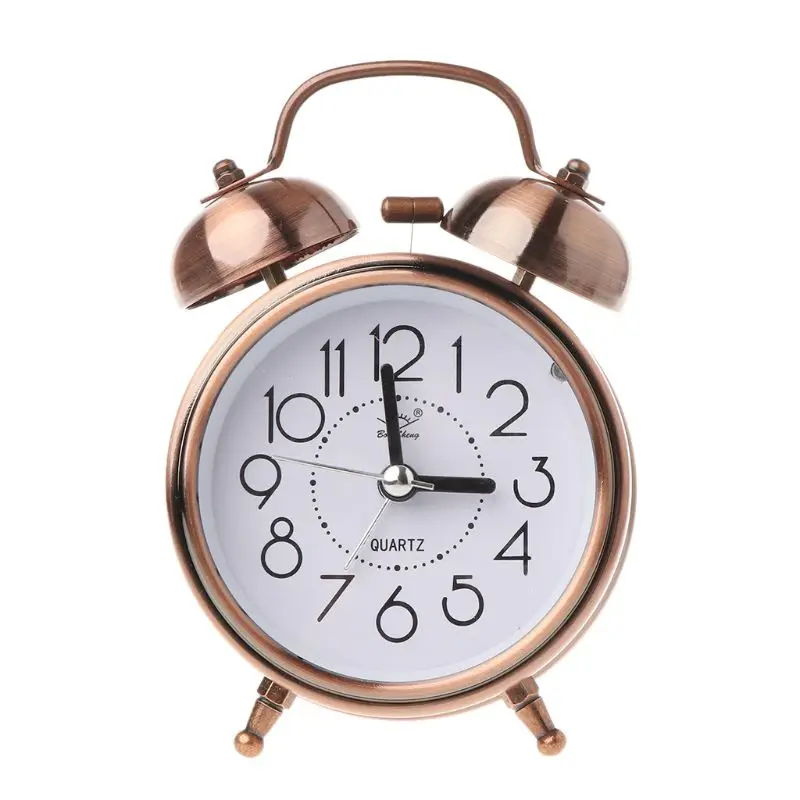 Retro Desktop Mechanical Alarm Clock Night Light Dual Bell Bedside Silent Metal Digital Bedroom Home Decoration