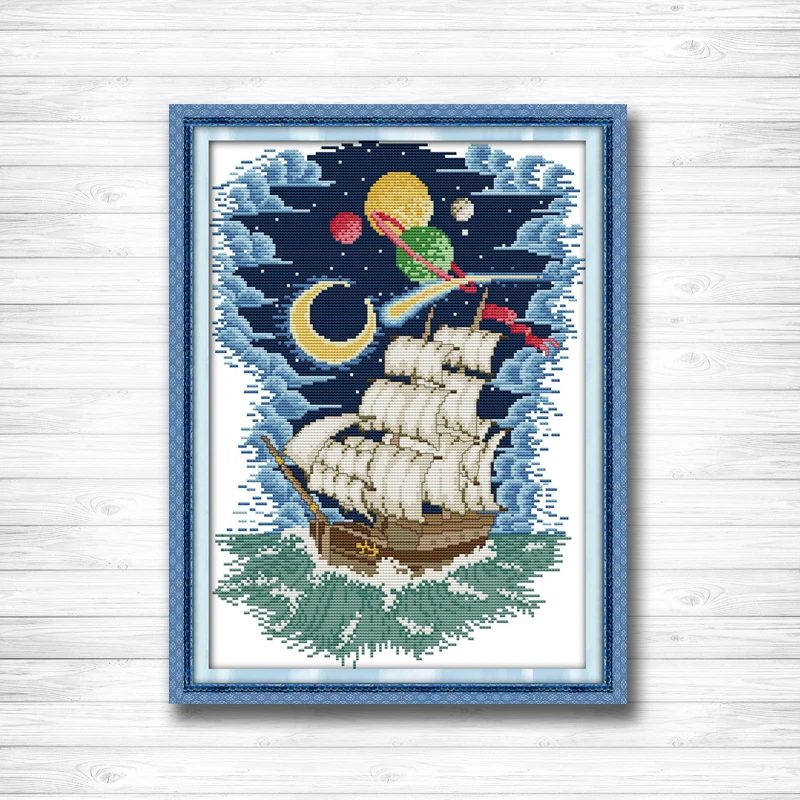 Навигация корабль морская Луна Пейзаж diy живопись dmc 14CT 11CT Счетный крест набор