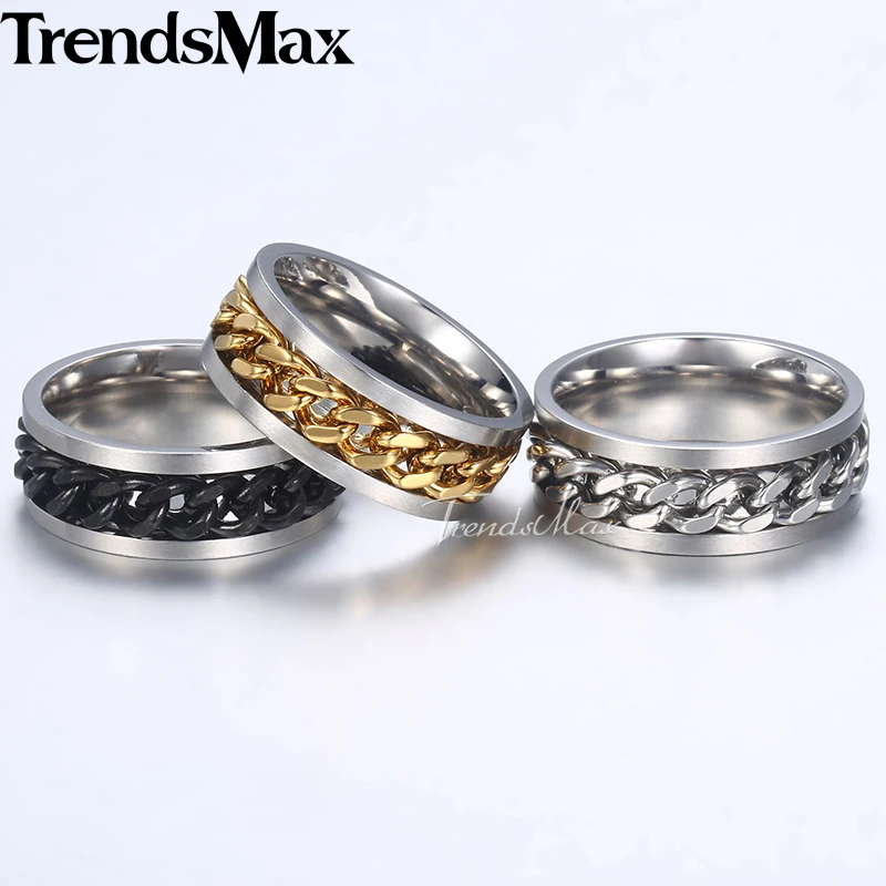 4 Color Men's Rings Rhinestone Curb Link Chain Engagement Ring For Men Fashion Jewelry Gifts Dropshipping 8/10mm GR54 | Украшения и