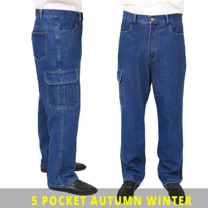 5 pocket thick Fashion Plus Size Loose Baggy Jeans Work Pants Men Casual Hip Hop Jeans Cotton Trousers with Big Pocket Man Clothes - Цвет: 5 pocket thick