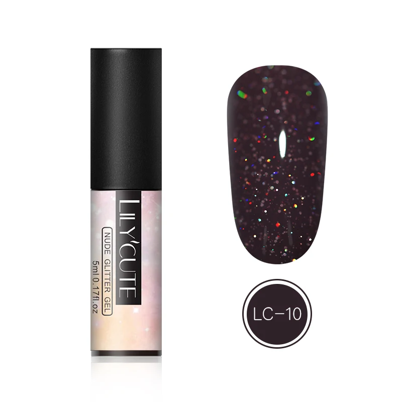 Color 10 LILYCUTE 5 мл розовый золотистый гель Чистый цвет ногтей Bling гель для ногтей с блестками лак замочить блестящие, для дизайна ногтей Маникюр УФ Гель-лак для ногтей - Цвет: Color 10