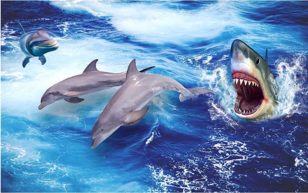 

Custom photo 3d pvc flooring self adhesion wall paper sticker waves of the dolphins bedroom painting wallpaper for walls 3 d