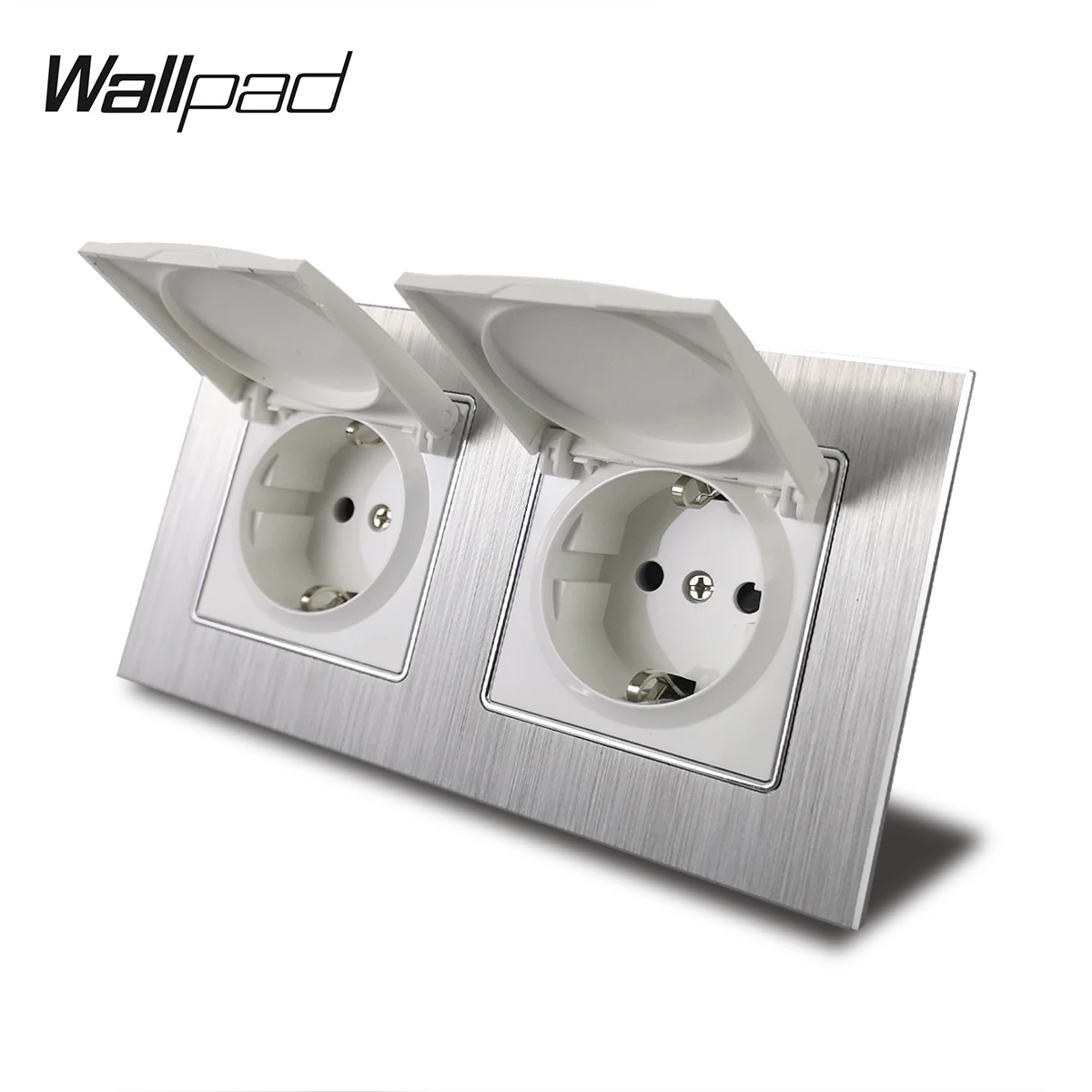 White Center Металлический двойной Европейская розетка с Кепки Wallpad 110 V-240 V AC серебристого цвета из сатина с хромированным каркасом 16A ЕС Европейский настенный Мощность гнездо когтями - Тип: White Center