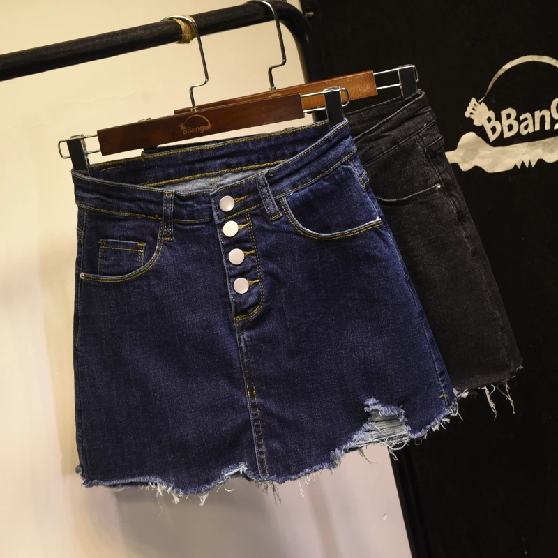 

2018 new anti-light shorts skirt stretch slim hips A word denim shorts skirt