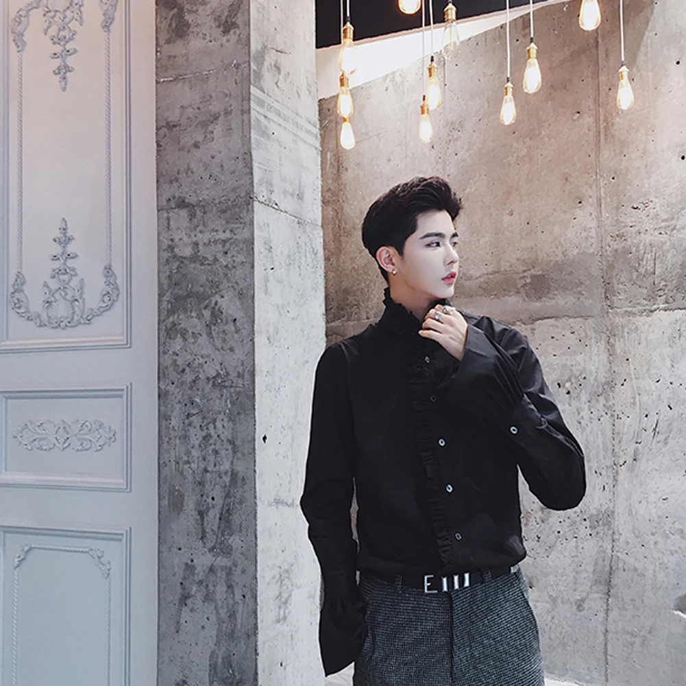 Мужская рубашка Helisopus Классическая в стиле хип хоп с гофрированным