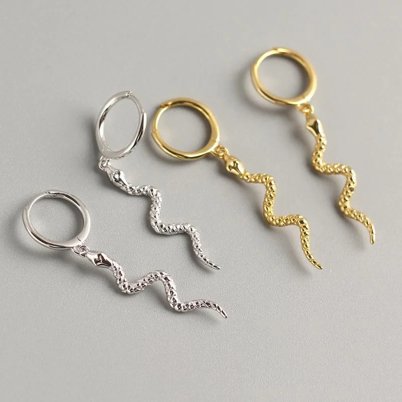 1Pair Punk Long Snake Hoop Earrings For Women European Simple 925 Sterling Silver Circle Earring For Womens Jewelry S02