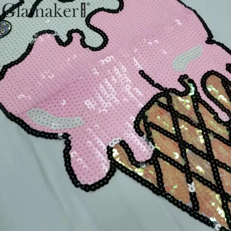 Glamaker/мини-платье с круглым вырезом и принтом мороженого; женские летние вечерние платья; повседневное короткое платье; уличная одежда с блестками; модное Клубное платье