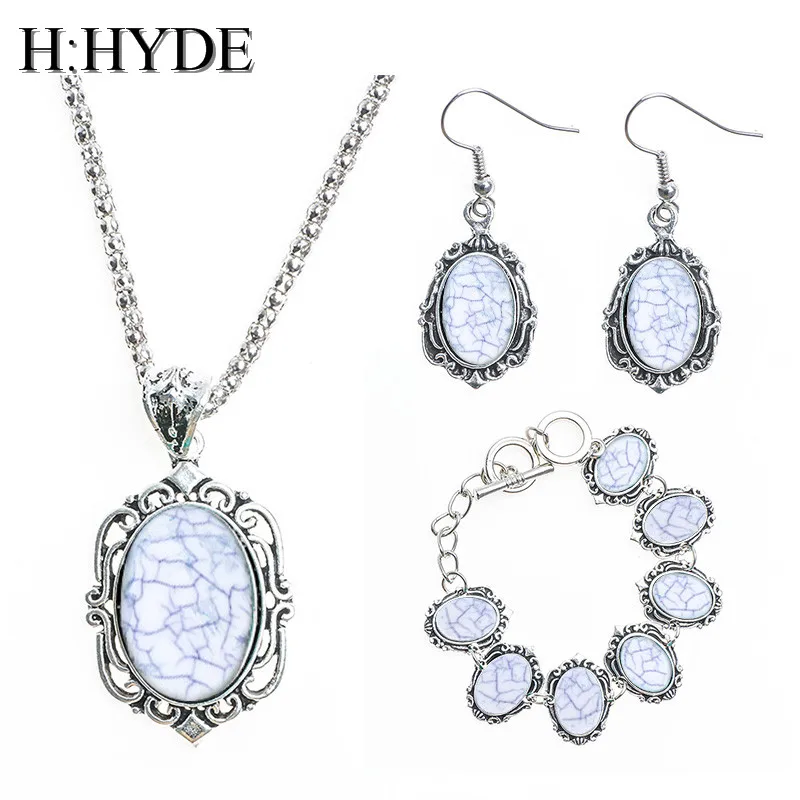 Комплект украшений H:HYDE 1 комплект Винтажный Зеленый Свежий кулон ожерелье серьги