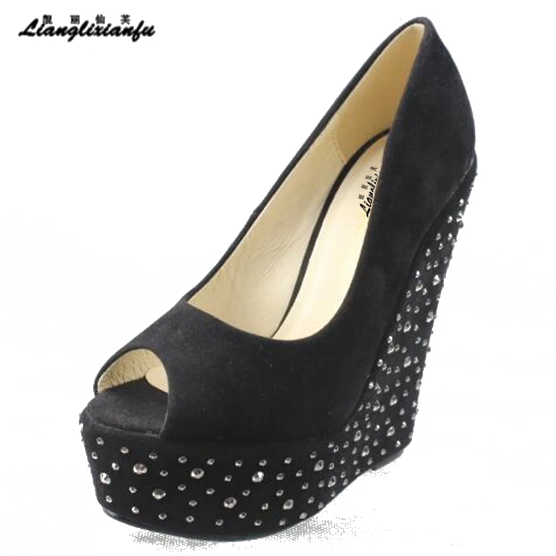 Женские туфли лодочки на шпильке LLXF платформе и высоком каблуке 15 см стразы