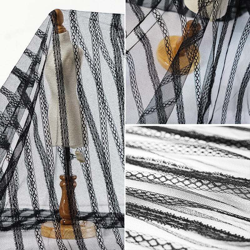 Сетчатая полиэфирная Тюлевая полосатая жаккардовая ткань для детской юбки