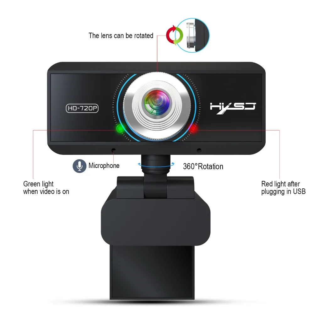 HXSJ S90 HD веб-камера 720P веб-камера, вращающаяся на 360 градусов, камера для ПК, видеозвонок и записи с микрофоном шумоподавления для ПК