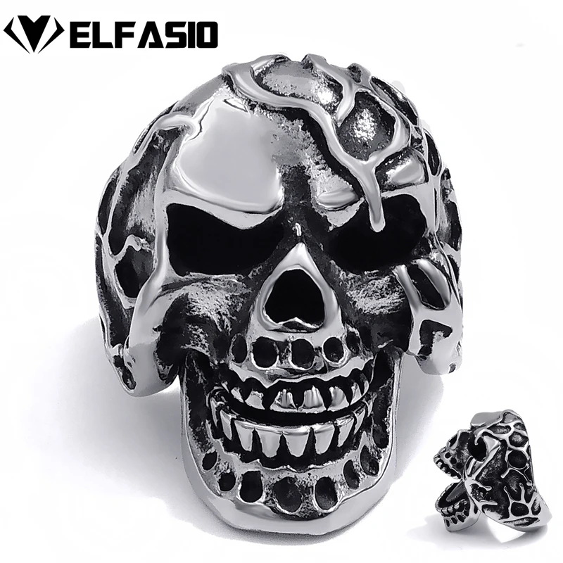 

Men's Boy's Stainless Steel Ring Scary Skull Movable Jaw Biker Jewelry Size 7~14
