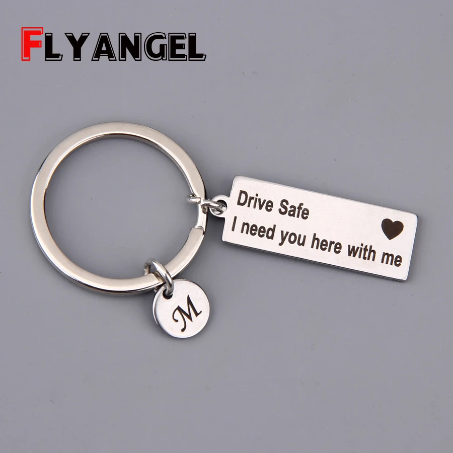 Персональный A-Z 26 инициалов букв Drive Safe I need you here with me брелок для ключей пара женщин мужчин подарок брелок ювелирный