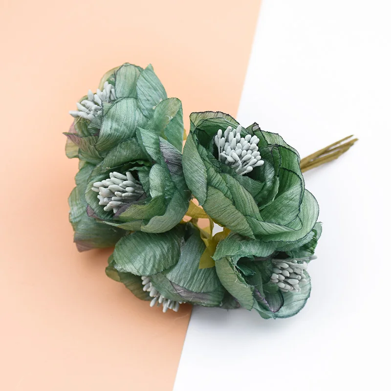 green 6 шт., искусственные растения, декоративные цветы, венки, сделай сам, свадебные аксессуары, Оформление, свадебный Декор для дома, искусственная тычинка, шелковые цветы - Цвет: green