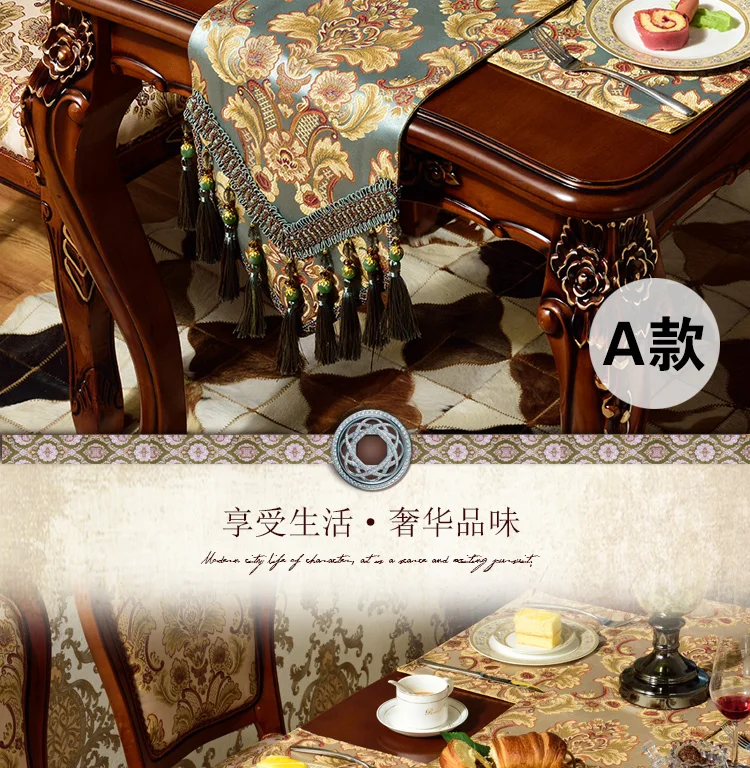 Luxury Blue Silk Jacquard Table Runner Placemat High Quality Jacquard Tablecloth Table Flag Table Kitchen High-grade Supplies S