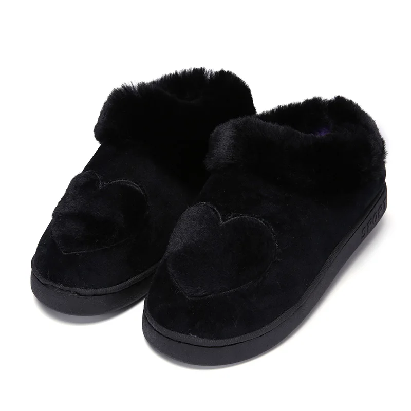 Зимние теплые домашние тапочки женские хлопковые в форме сердца женская и