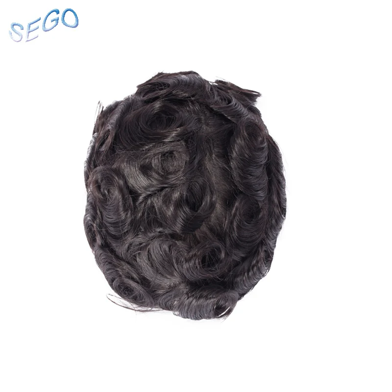 1B SEGO 8 ''X 10'' Длина 6 дюймов PU тонкая кожа мужчины парик настоящие человеческие волосы 3 см волна заменить мужчин t система парик для мужчин не Реми натуральные волосы - Парик Цвет: 1B