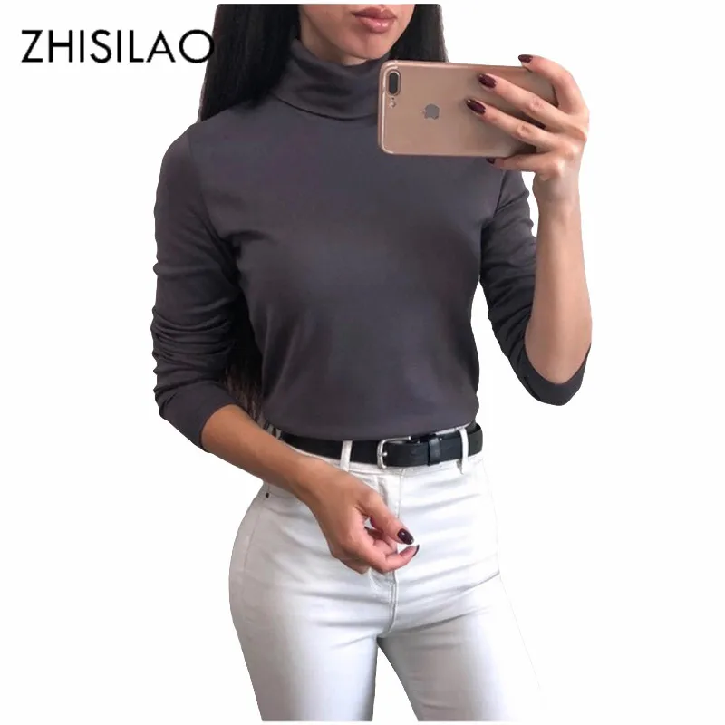 

ZHISILAO Woman Turtleneck Sweater Pullover Woman Winter Casual Pullover Sweater Solid Sueter Mujer Pull Femme Top High Elastic