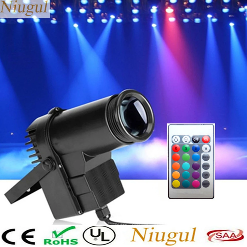 

Wireless Remote Control 10W Spotlight RGB LED Pinspot Beam Lights For Mirror Ball For Disco Party Event Live Show DJ Spot Light