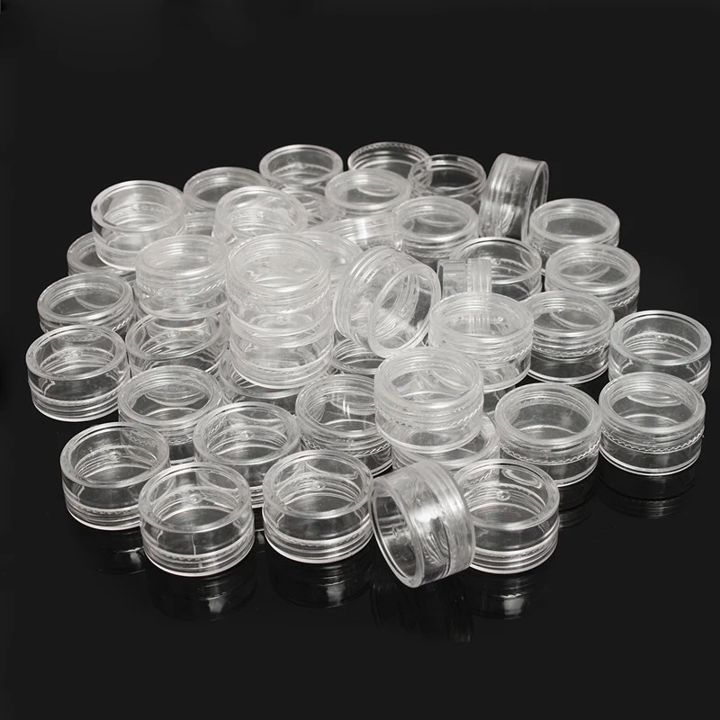 50Pcs 2.5ML  Clear Plastic Jewelry Bead Storage Box Small Round Container Jars  Make Up Organizer Boxes
