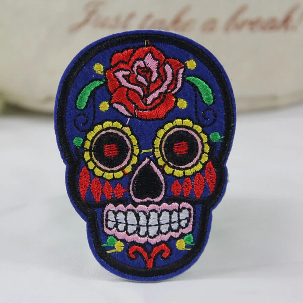DIY Skull Clothes patch Appliques Flower Skeleton Embroidery Iron On Patches Sew Motif Badge | Дом и сад